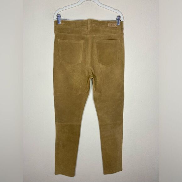 Polo Ralph Lauren Suede Cow Leather Tan Pants Skinny Stretch Trouser Size 8 - Picture 8 of 11